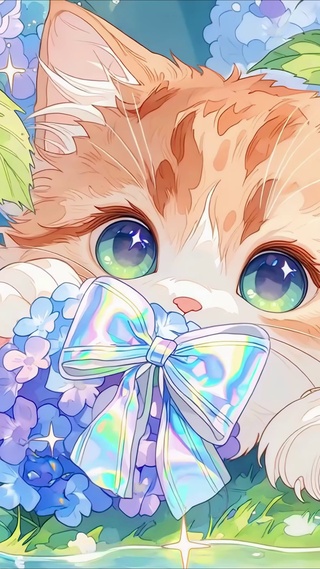 绣球花丛萌宠小猫