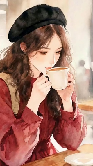 喝咖啡女孩