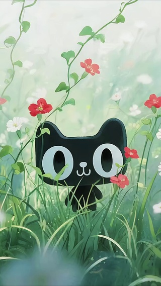 草丛中的小黑猫