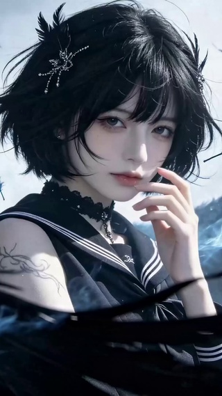 暗黑黑翼蓝焰美少女