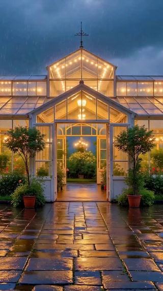 雨夜暖光花房风景