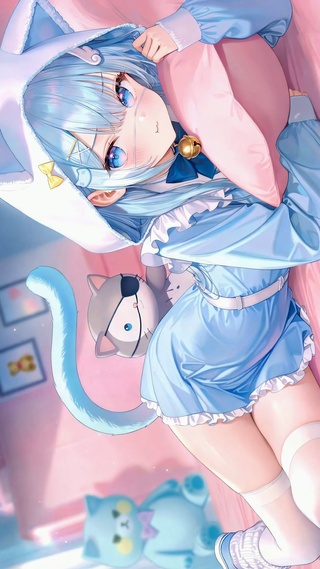 蓝发猫耳软萌二次元美少女
