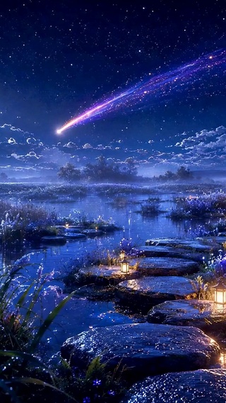 月下流星夜景