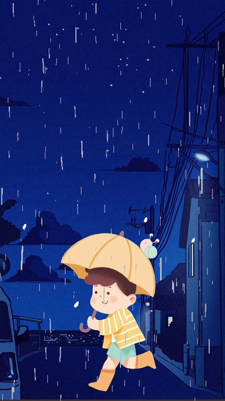 下雨天小男孩