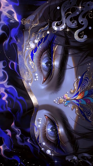 蓝金纹饰眨眼少年