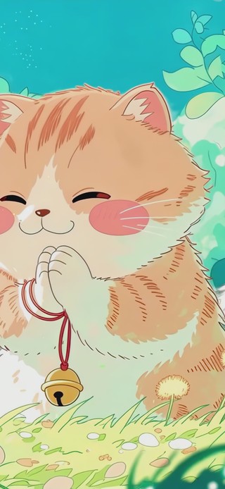 春日绿野祈福铃铛小猫