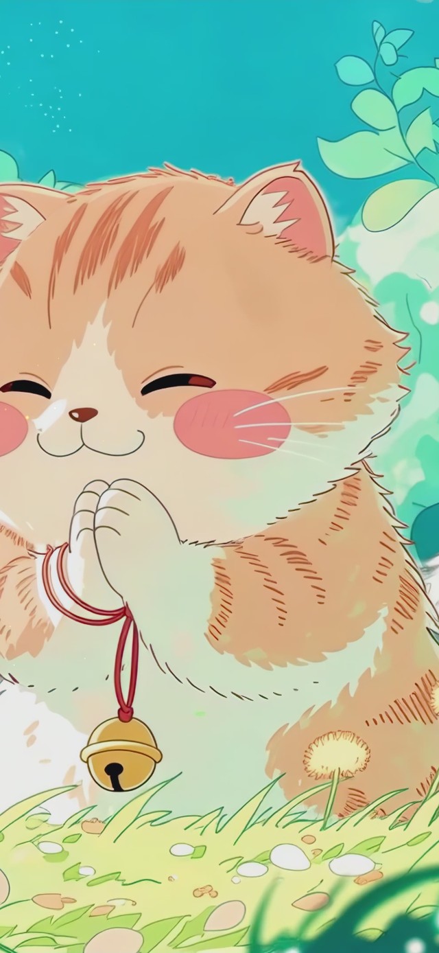 春日绿野祈福铃铛小猫