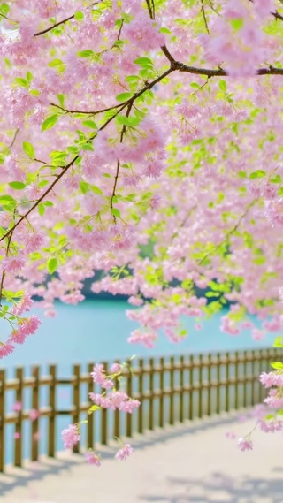 春日步道湖畔樱落