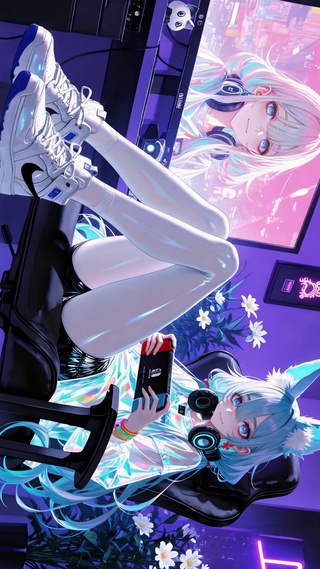 赛博房间里的电竞女孩