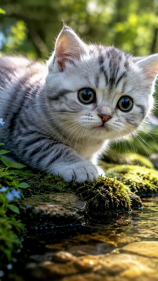 林间溪流可爱小猫