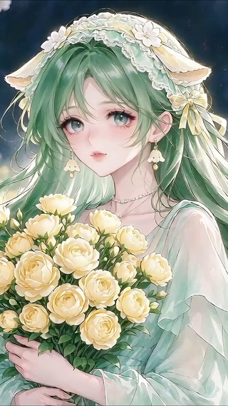 森系黄玫捧花少女