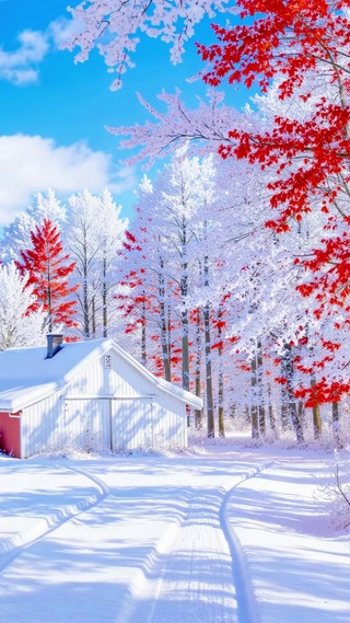 晴空下的雪地里红衫