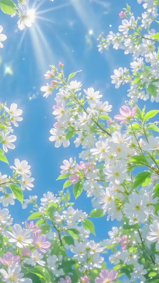蓝天下晴日繁花