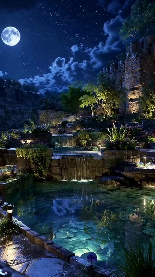 月夜静谧庭院