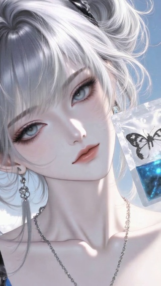 海边银发二次元美少女