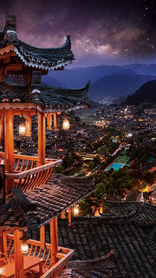 美丽古风夜景