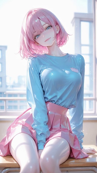 粉色头发美丽女孩