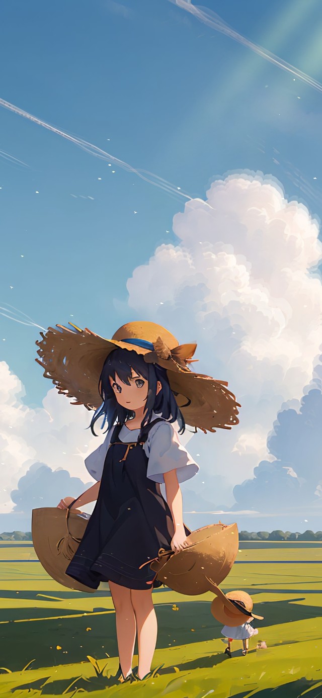 田野草帽小女孩