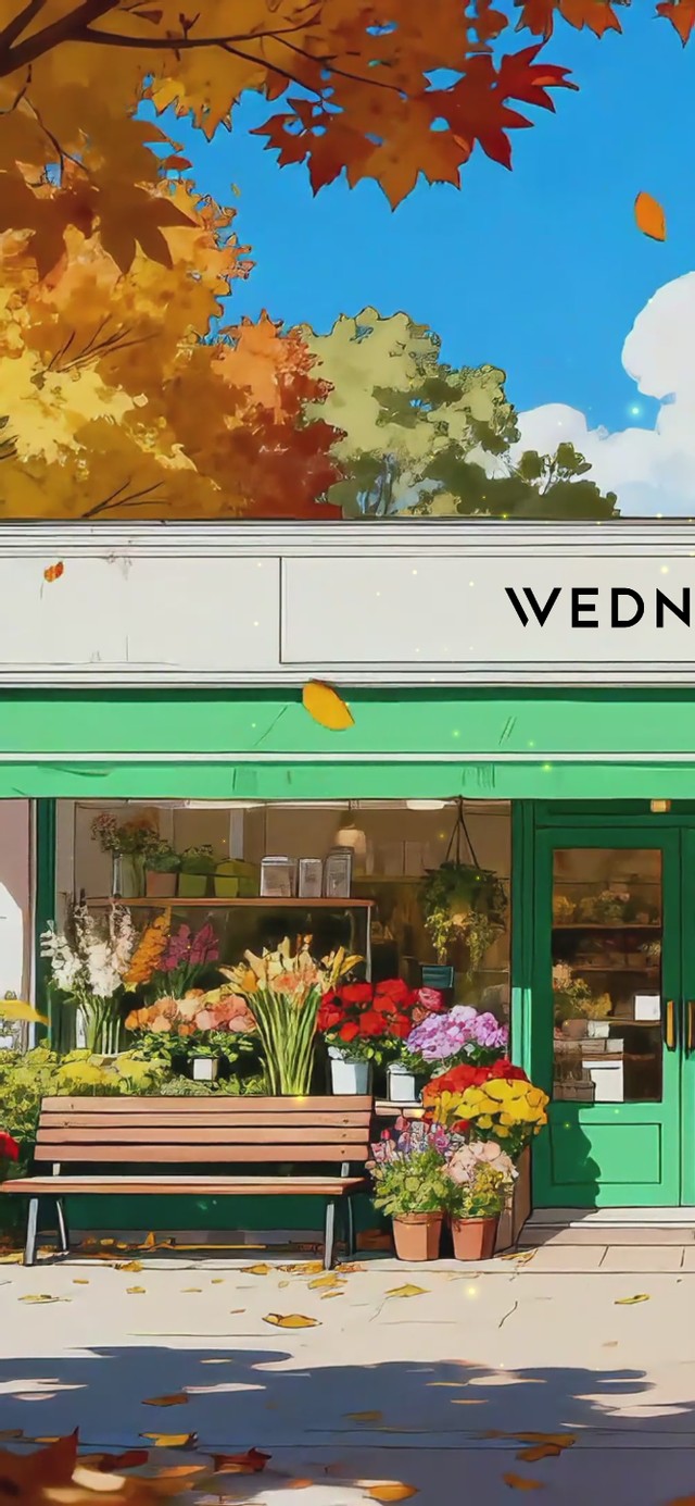 秋天落叶花店