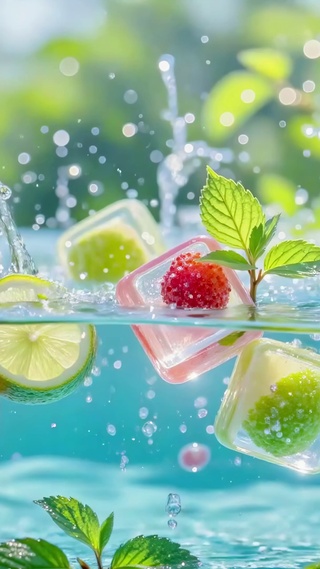 护眼水中青柠树莓冰立方
