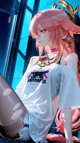 都市夜景窗边粉发美少女