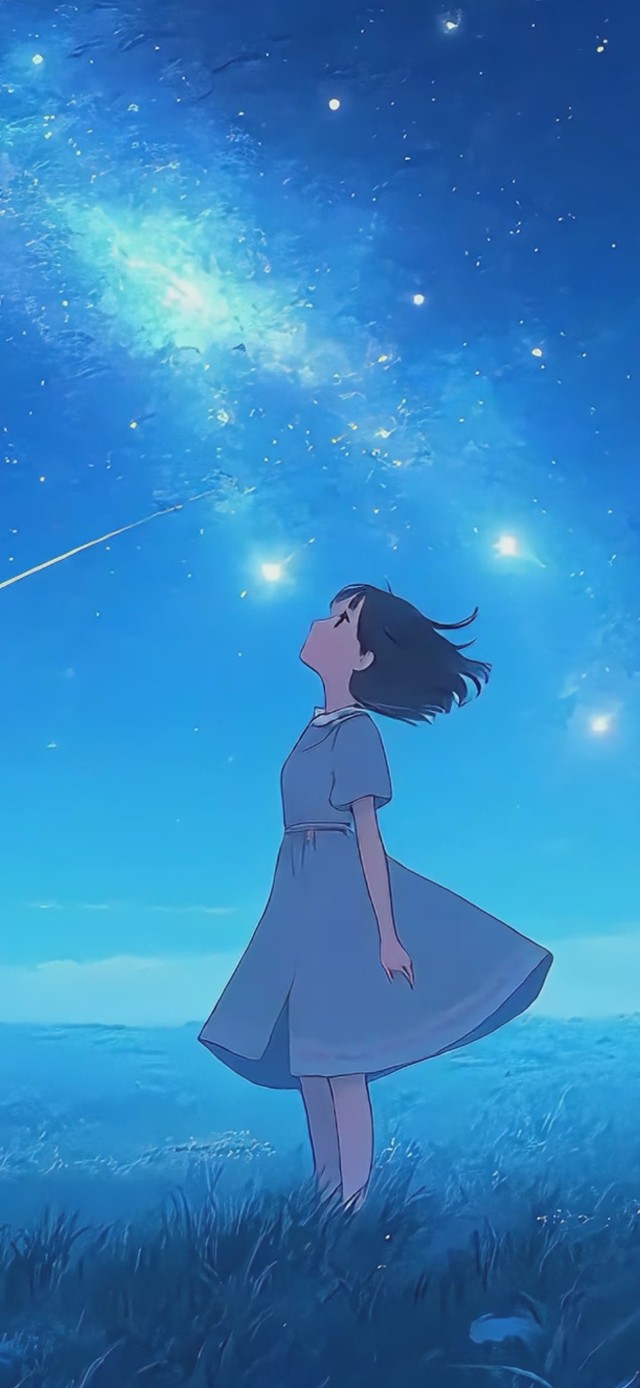 荒野仰望星空的女孩