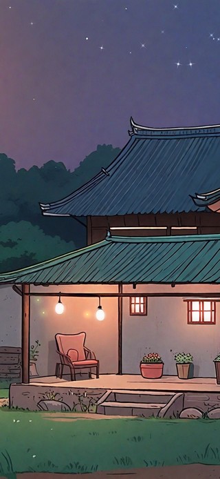 夜晚乡下小屋