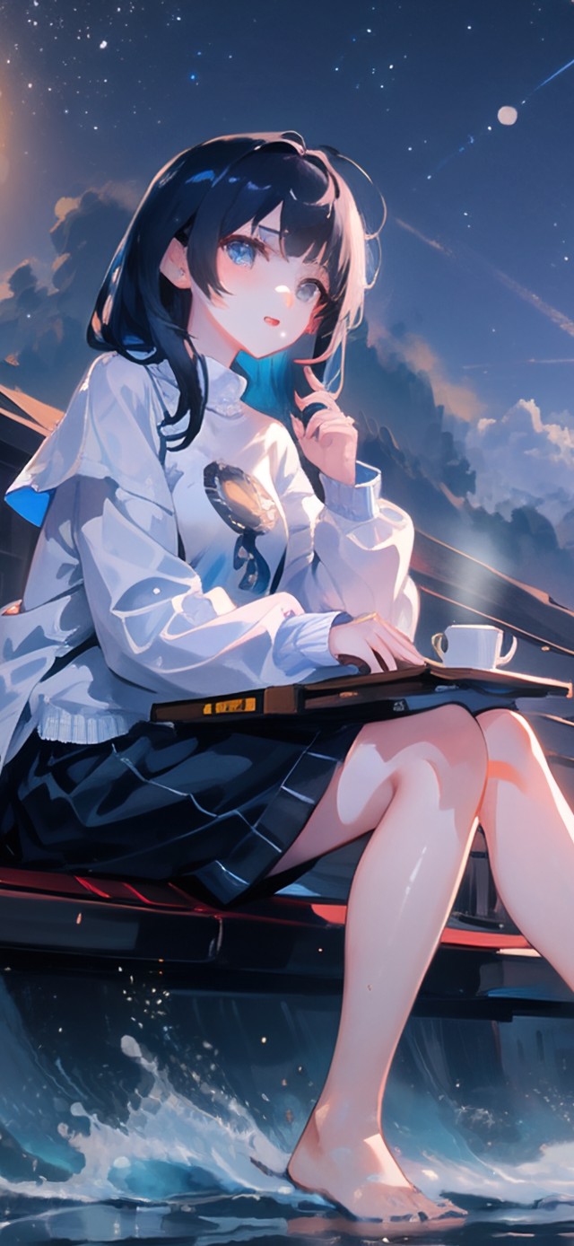 4K唯美治愈夕阳海浪美少女