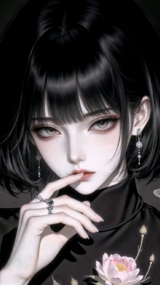 暗黑氛围感粉花短发美少女