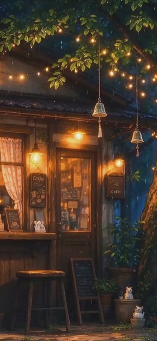 夜雨微光小木屋