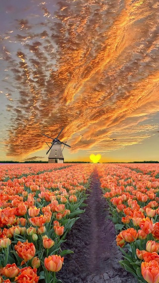 郁金香 浪漫花海晚霞 4K