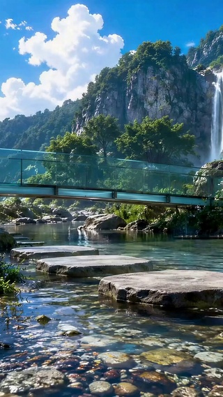 清幽山谷溪流瀑布自然风景