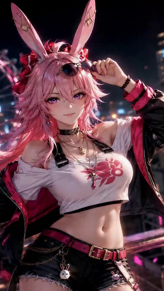 霓虹都市粉发兔耳美少女