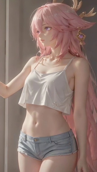 窗边粉发二次元美少女
