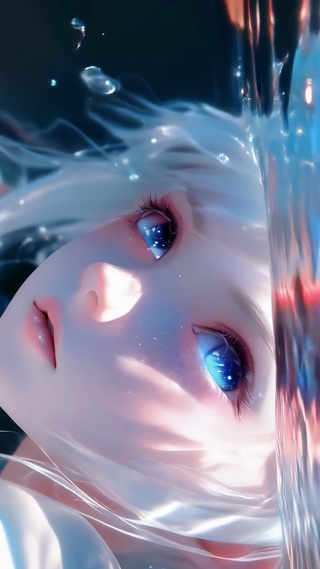 水下海水般碧蓝的眼睛