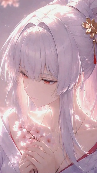 樱花树下的银发美少女