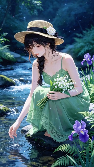 溪边少女