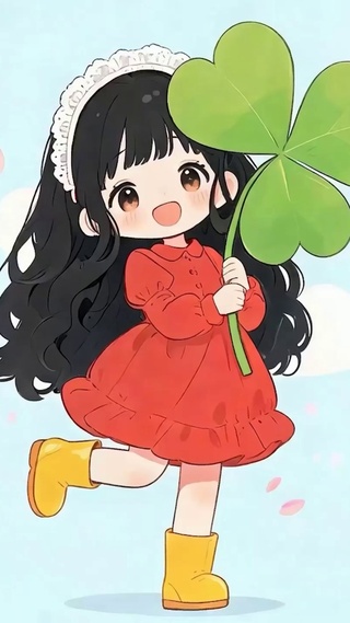 拿着树叶女孩