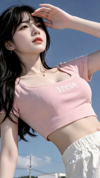 晴空下清纯长腿美少女