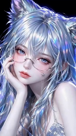 梦幻蓝发猫耳二次元美少女