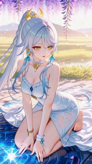 紫藤花下白裙少女兹白