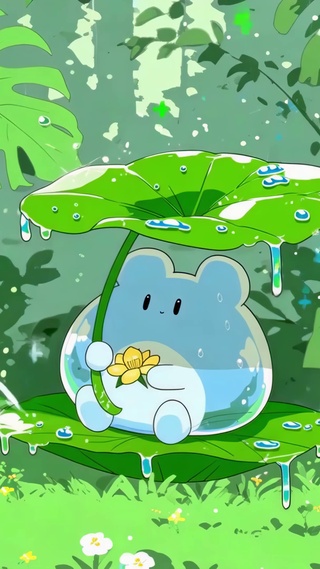 荷叶伞下软萌透明小熊崽