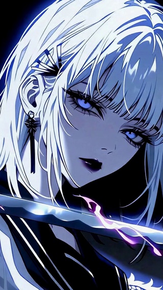 酷飒银发白龙持刀美少女