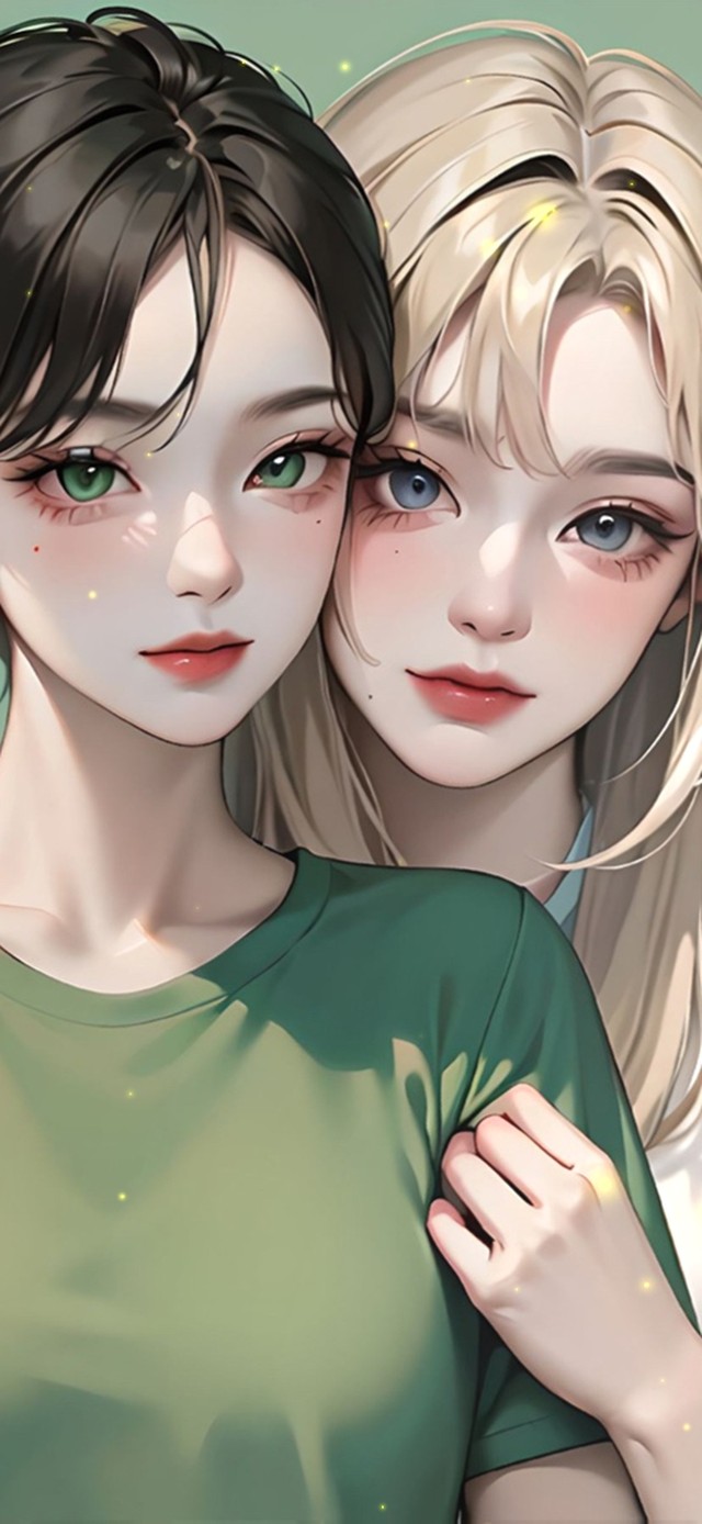 4k清新绿色闺蜜美少女
