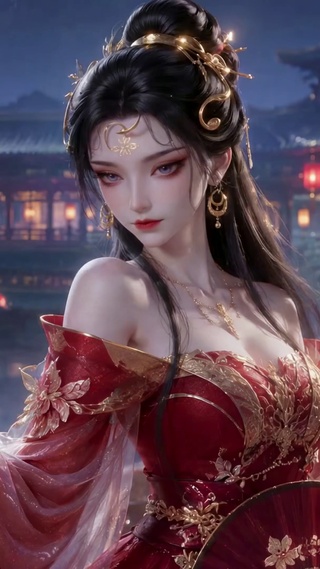 月夜古风红衣美女