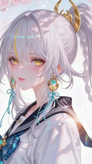 樱花下银发二次元美少女兹白