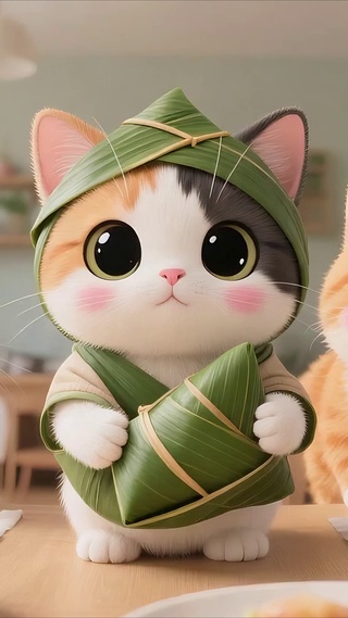 这也太萌了！猫眼里的粽叶萌喵