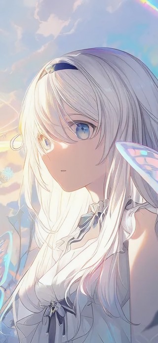 花漾壁纸|光蝶环绕的银发少女