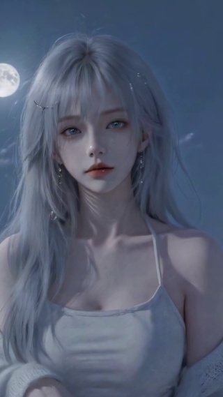 纯欲月夜天台银发少女