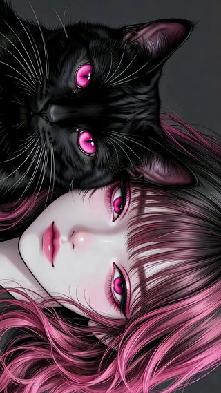 粉发少女与黑猫